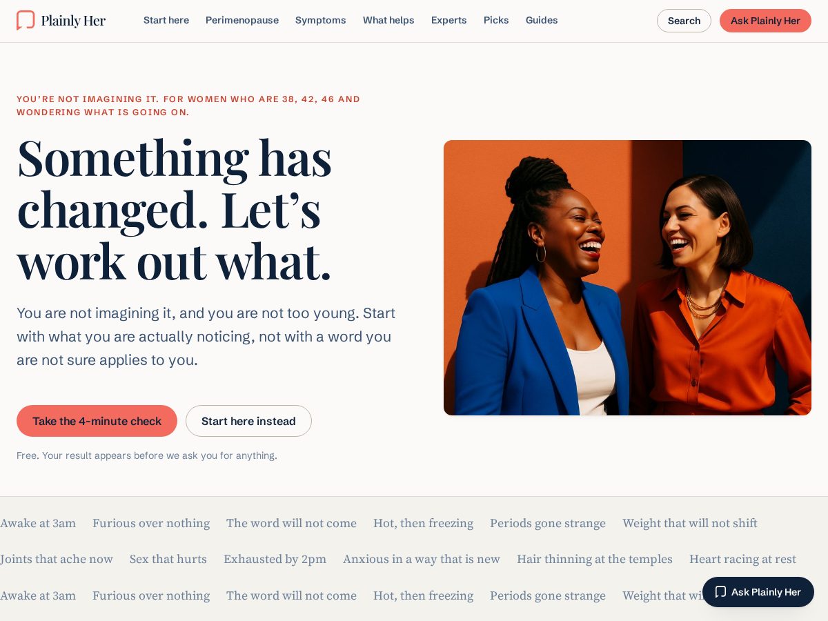 Landing-page snapshot of plainlyherhealth.com