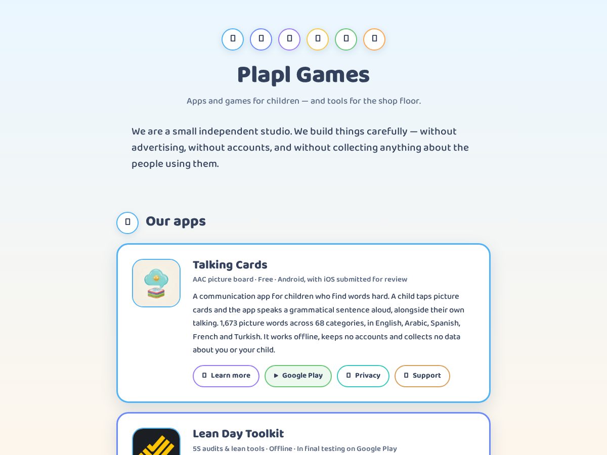 Landing-page snapshot of plaplgames.com