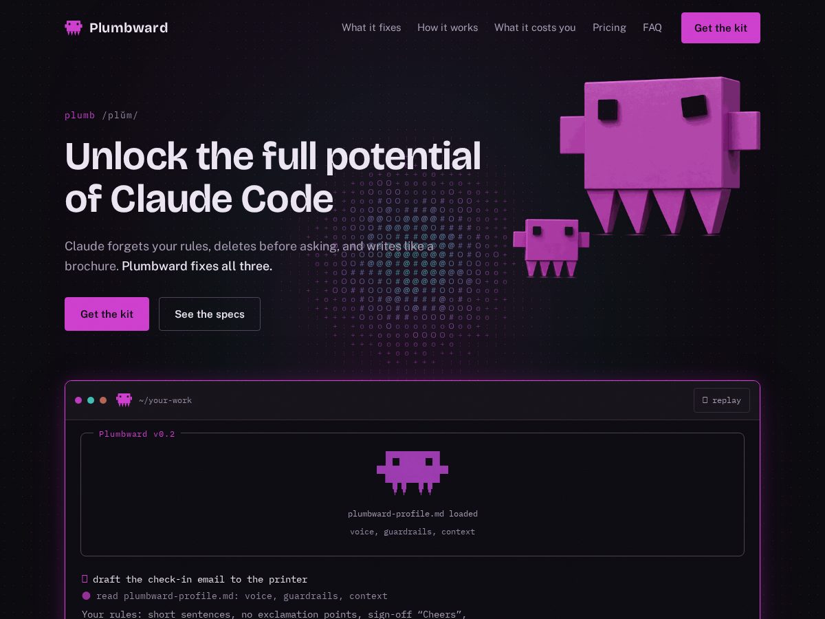 Landing-page snapshot of plumbward.tech