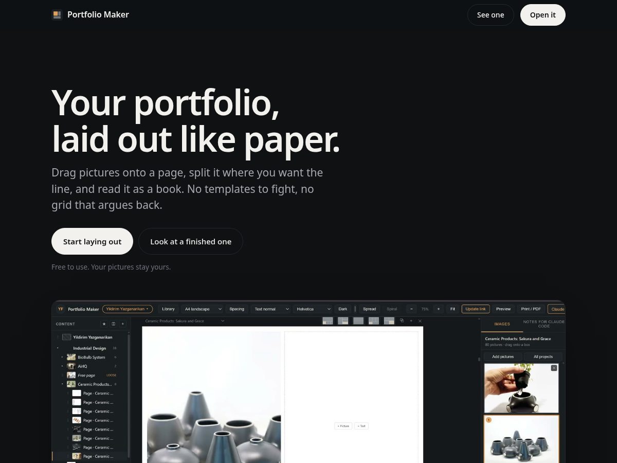 Landing-page snapshot of portfoliomaker.app