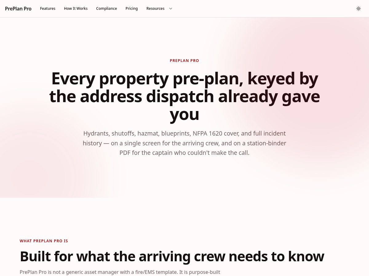 Landing-page snapshot of preplanhq.com