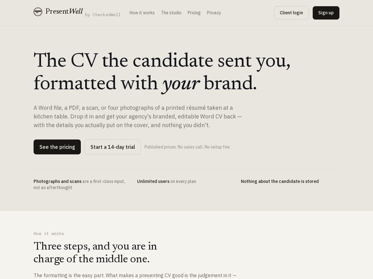 Landing-page snapshot of presentwellhq.com