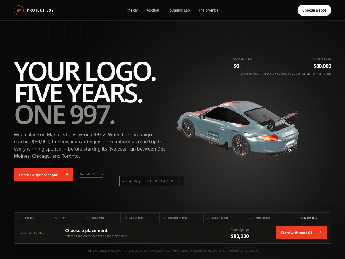 Landing-page snapshot of project997.com
