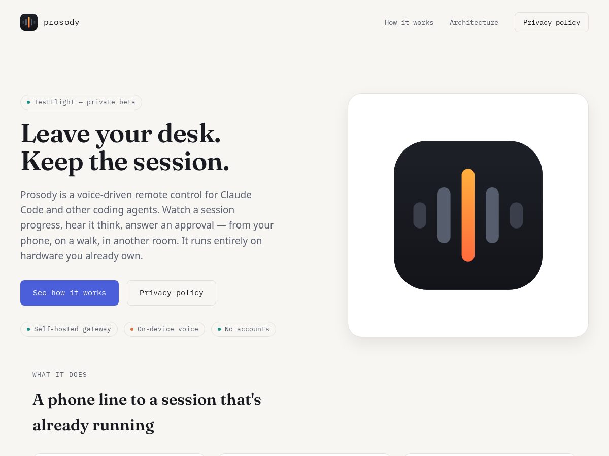 Landing-page snapshot of prosody.chat