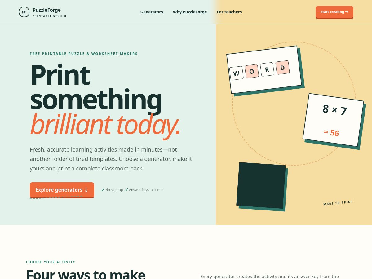 Landing-page snapshot of puzzleforgestudio.com