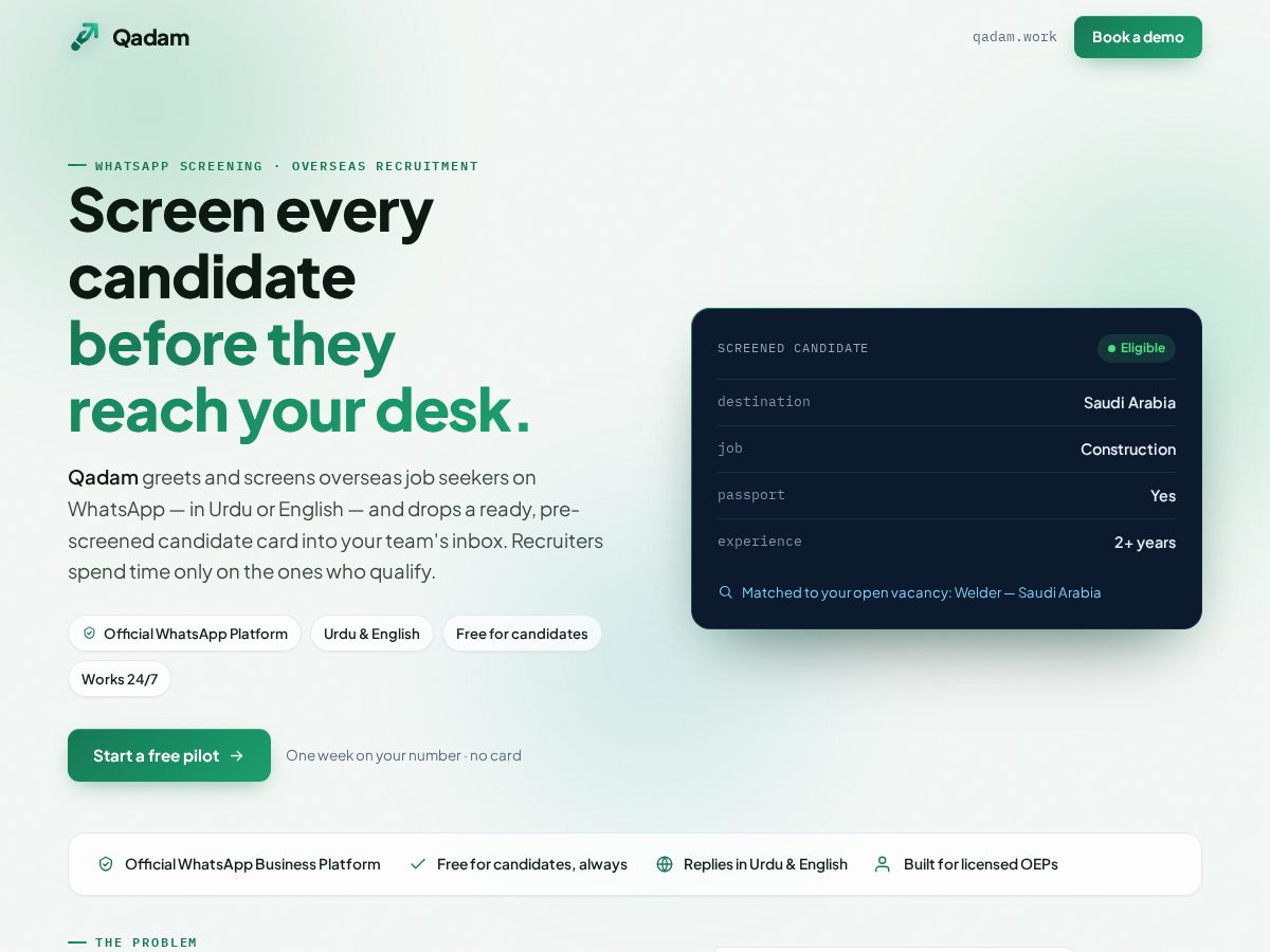 Landing-page snapshot of qadam.work