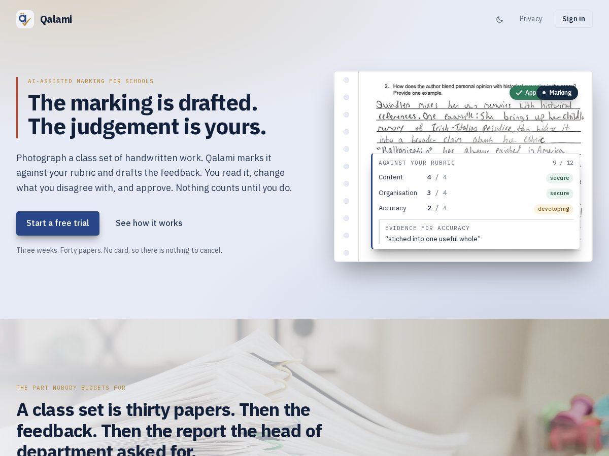 Landing-page snapshot of qalamiapp.com