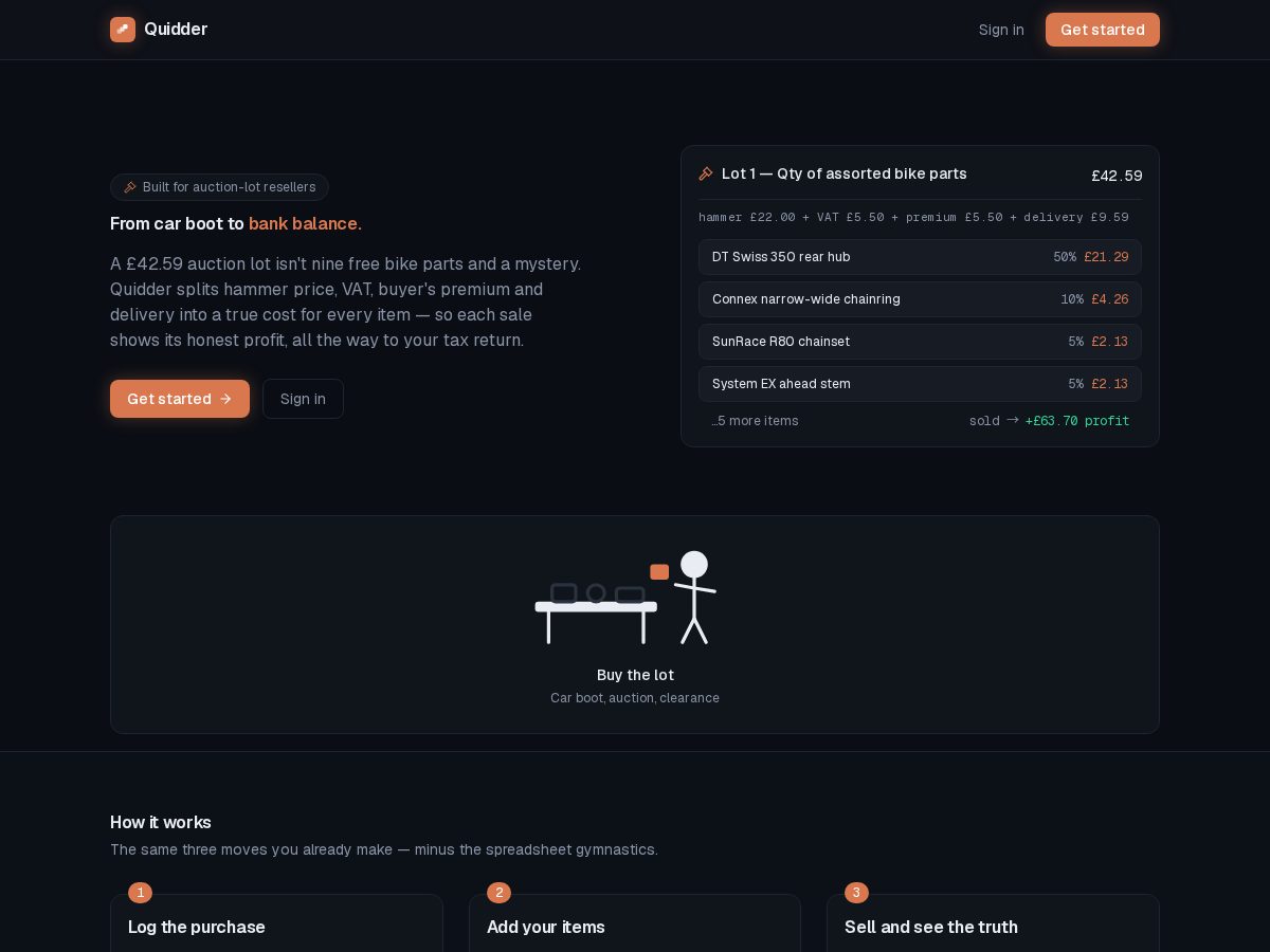 Landing-page snapshot of quidder.app