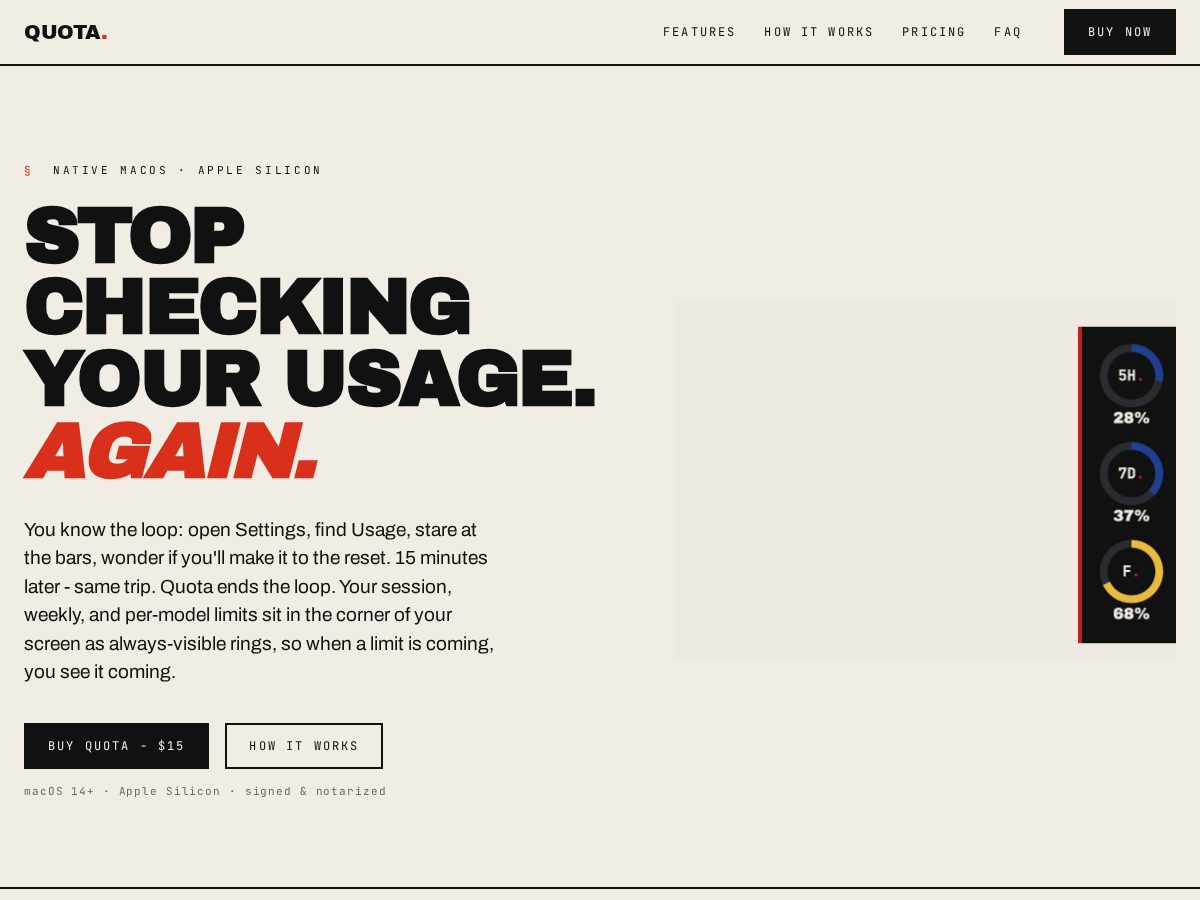 Landing-page snapshot of quotawidget.com