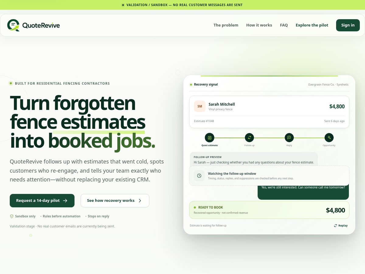 Landing-page snapshot of quoterevive.app
