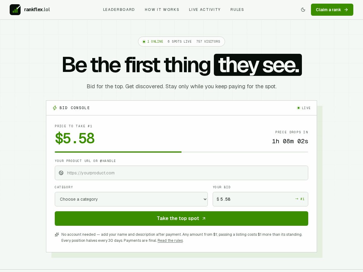 Landing-page snapshot of rankflex.lol