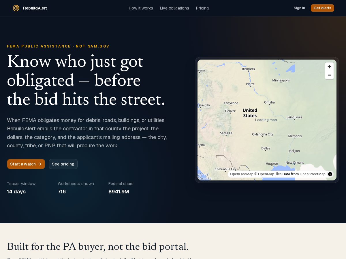 Landing-page snapshot of rebuildalert.com