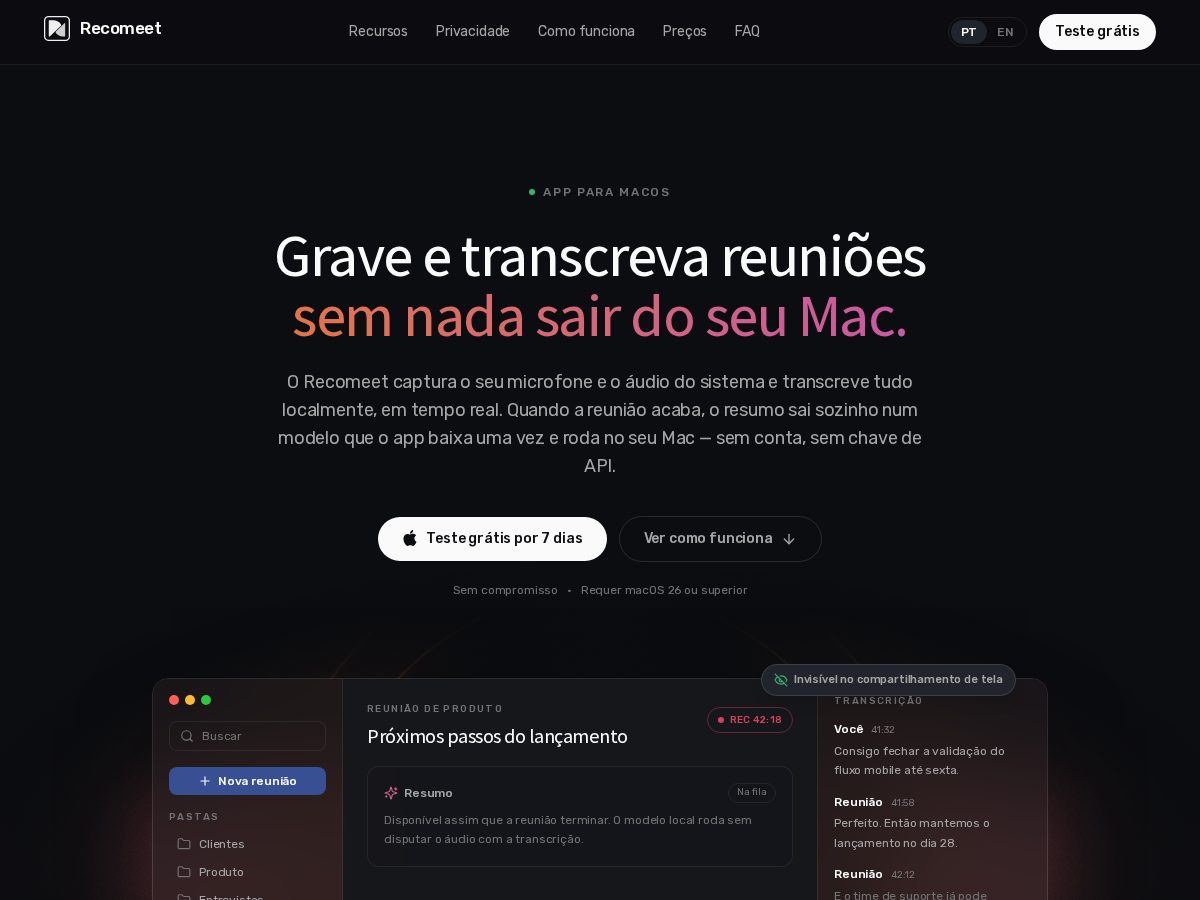 Landing-page snapshot of recomeet.app
