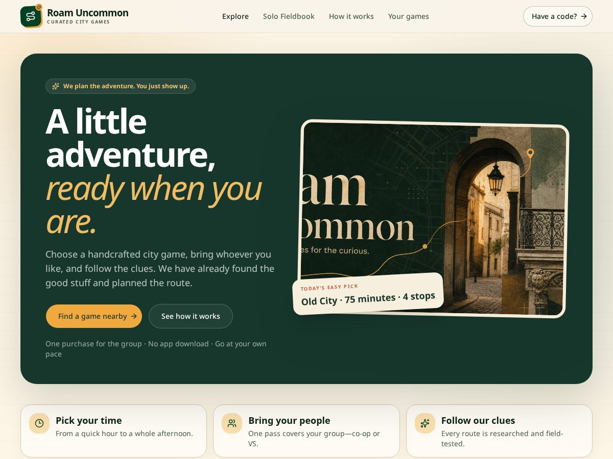 Landing-page snapshot of roamuncommon.com