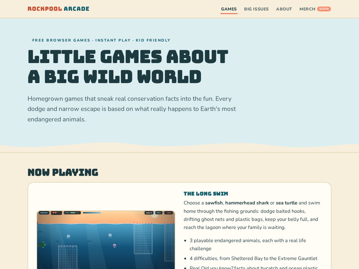 Landing-page snapshot of rockpoolarcade.com