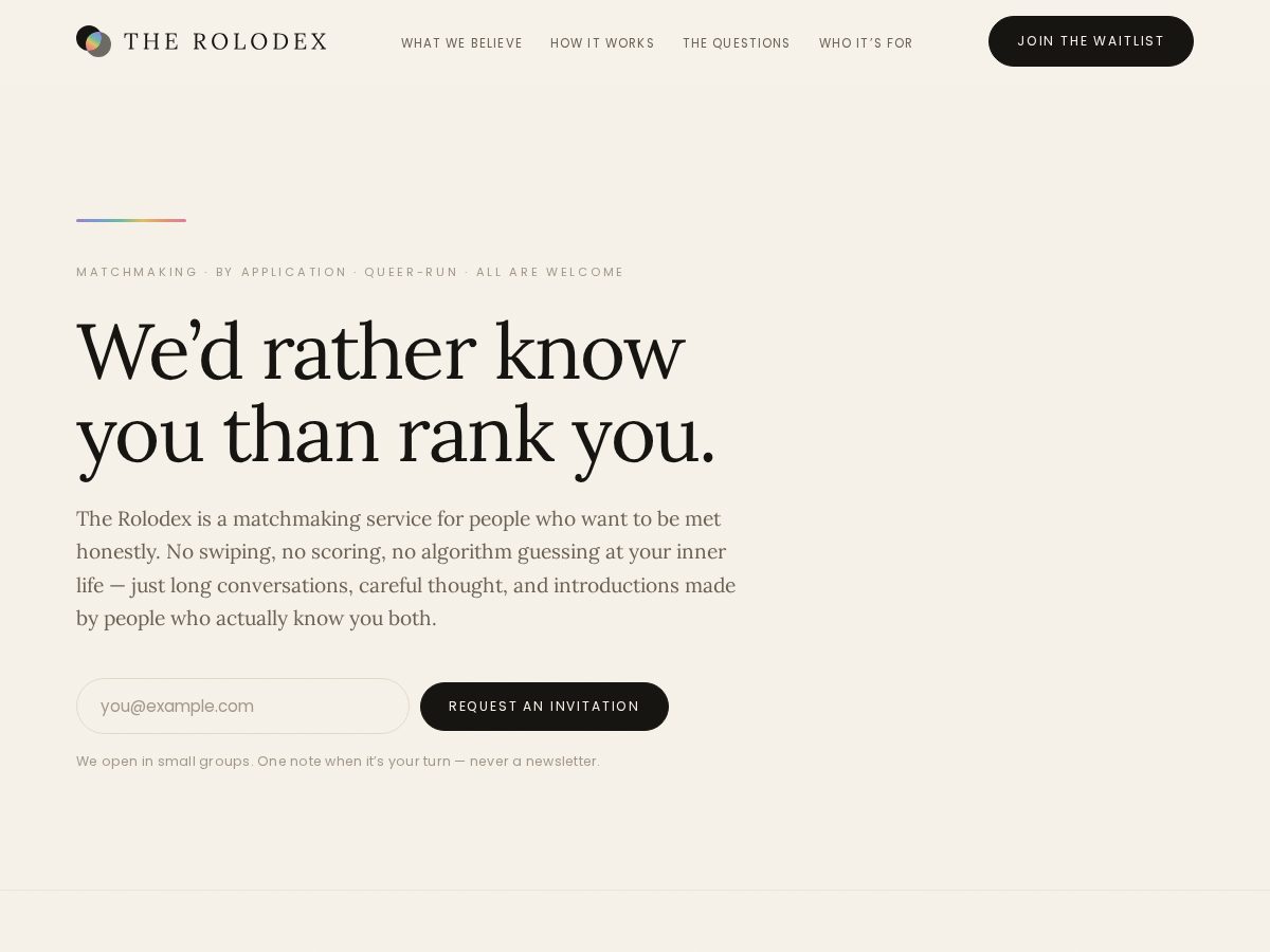 Landing-page snapshot of rolodex.love