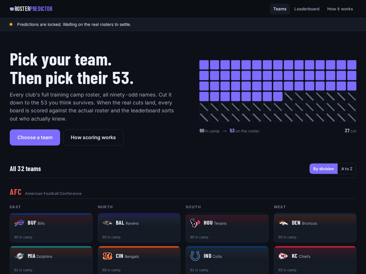 Landing-page snapshot of rosterpredictor.com