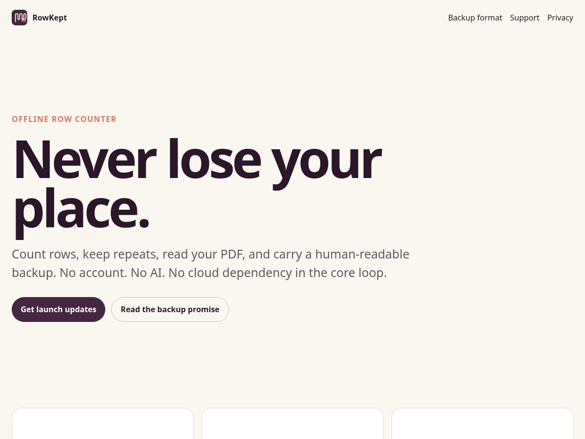 Landing-page snapshot of rowkept.com