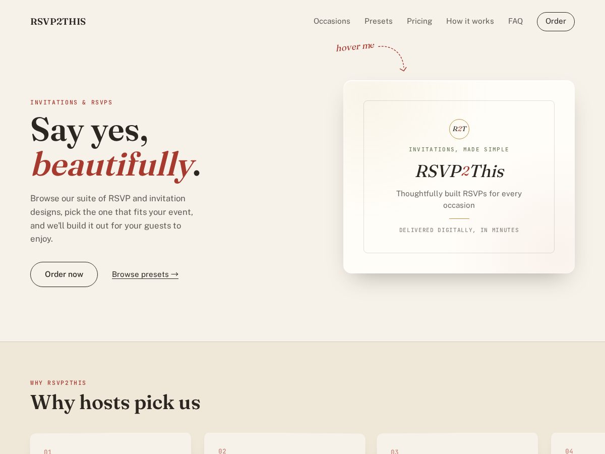 Landing-page snapshot of rsvp2this.com