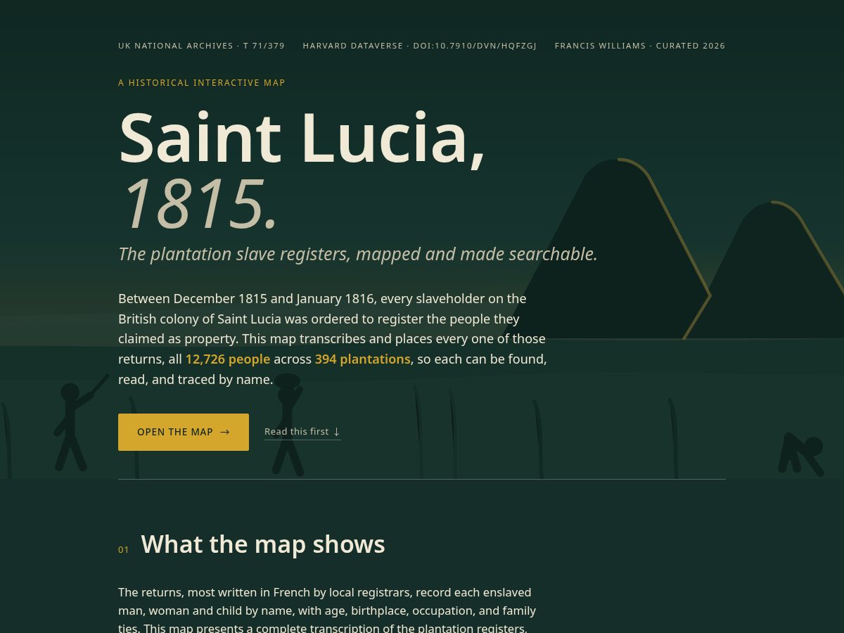 Landing-page snapshot of saintlucia1815.org