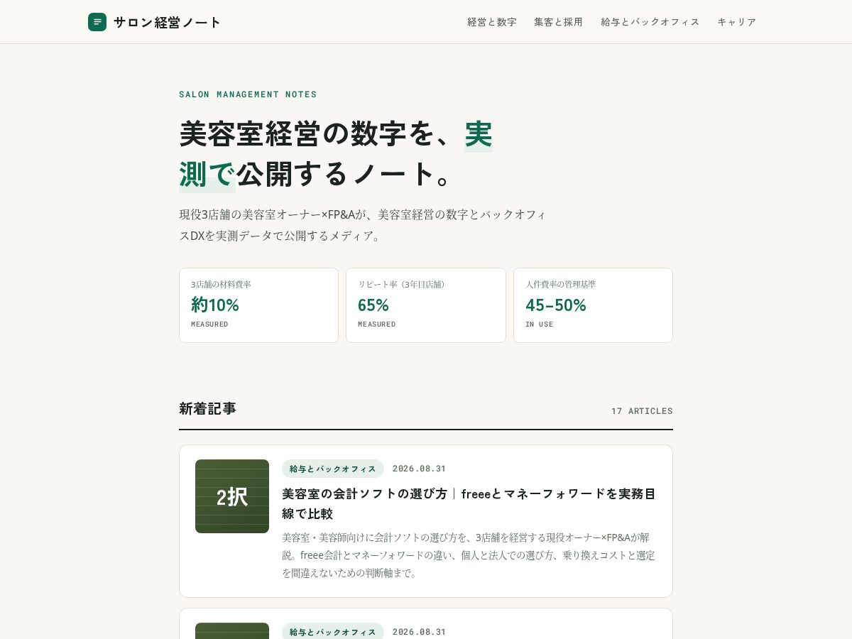 Landing-page snapshot of salonkeiei-note.com