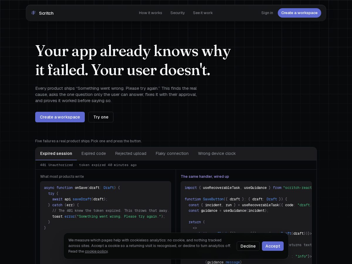 Landing-page snapshot of scritch.xyz