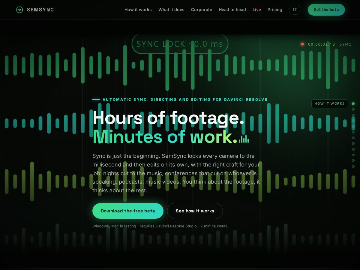 Landing-page snapshot of semsync.app