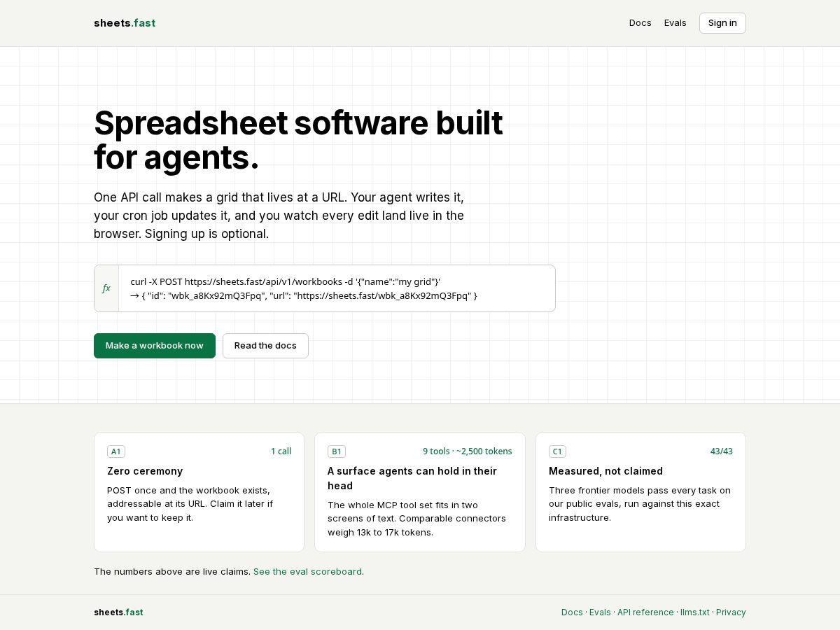 Landing-page snapshot of sheets.fast