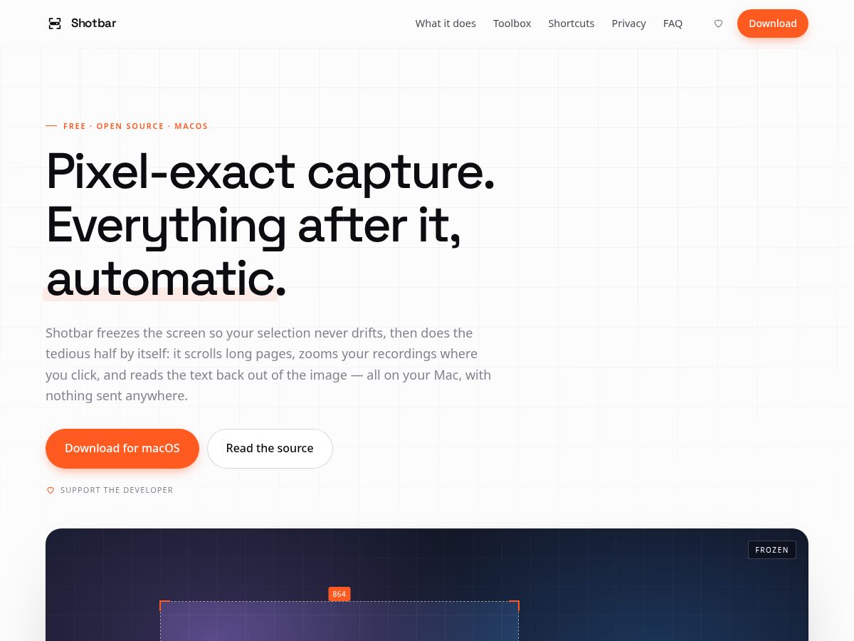 Landing-page snapshot of shotbar.app