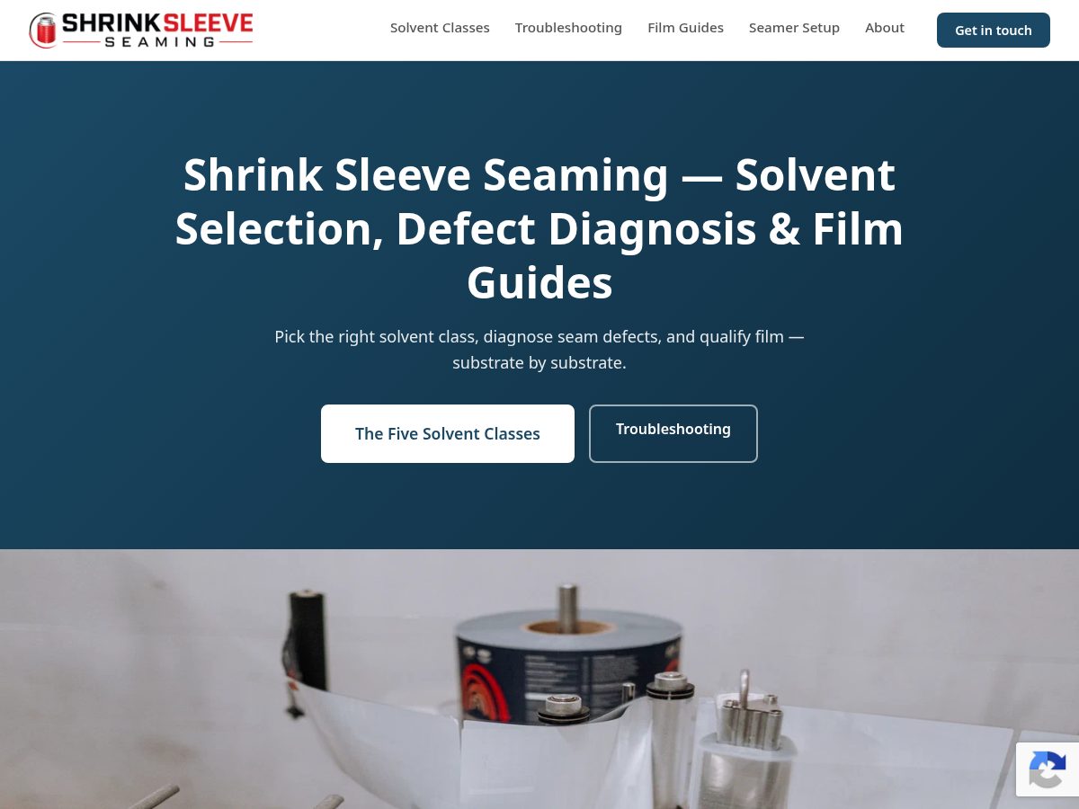 Landing-page snapshot of shrinksleeveseam.com