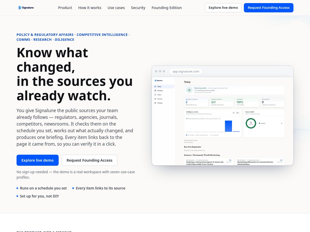Landing-page snapshot of signalune.com