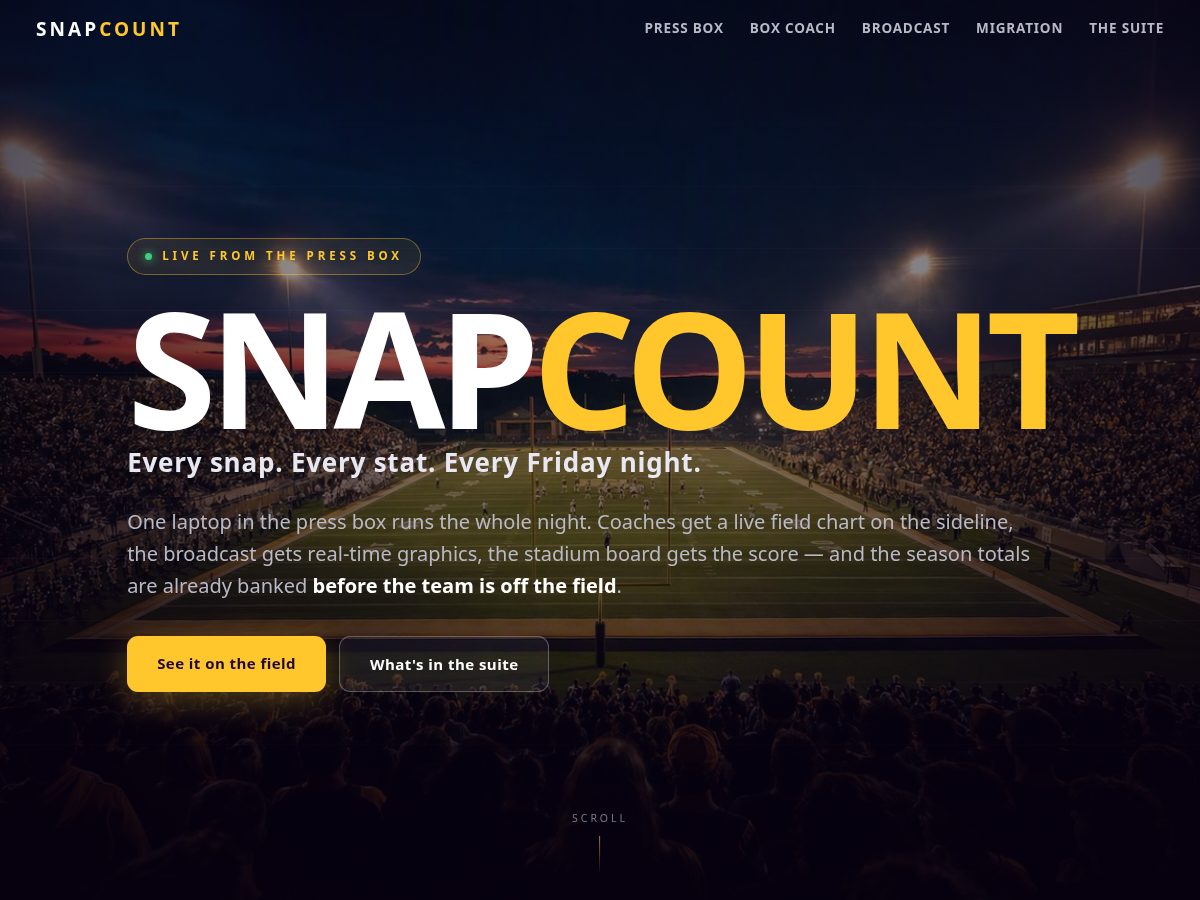 Landing-page snapshot of snapcount.live