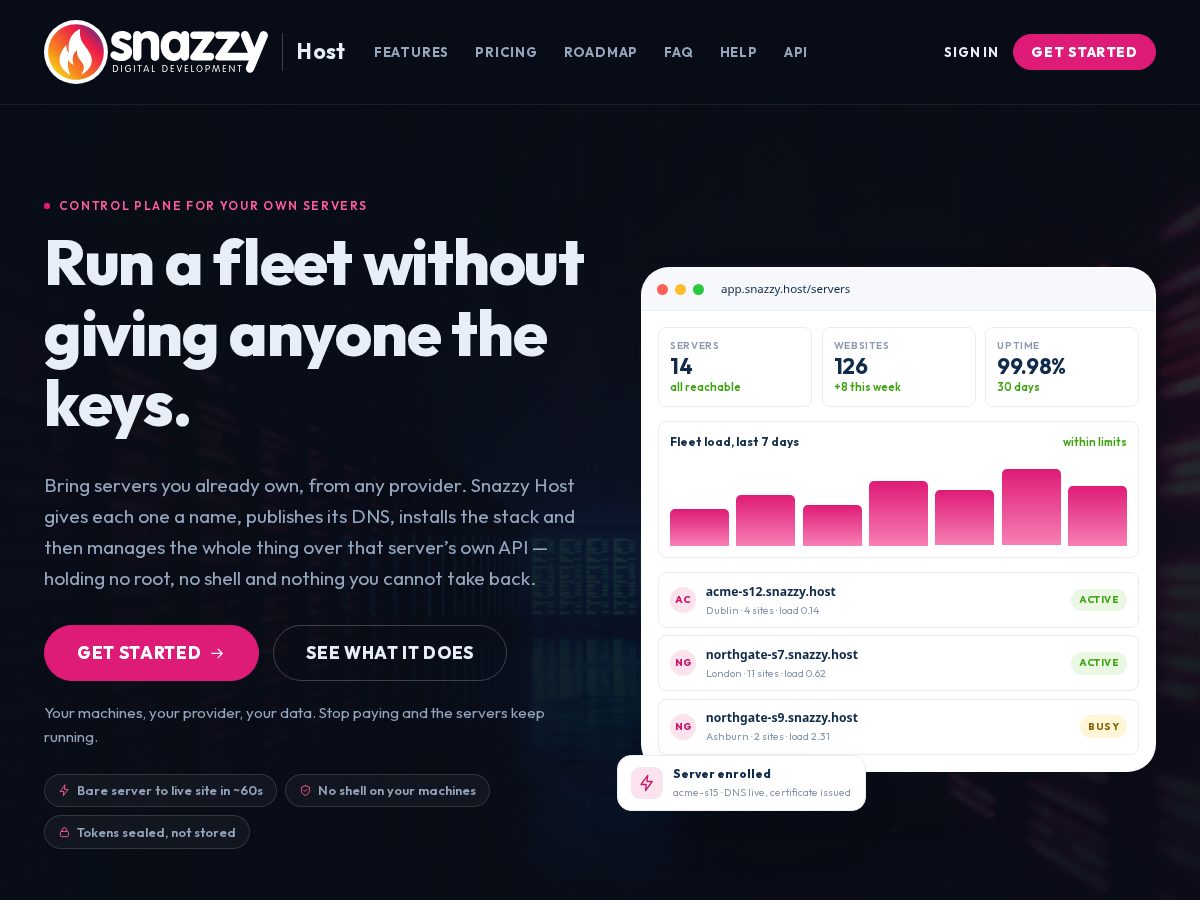 Landing-page snapshot of snazzy.host