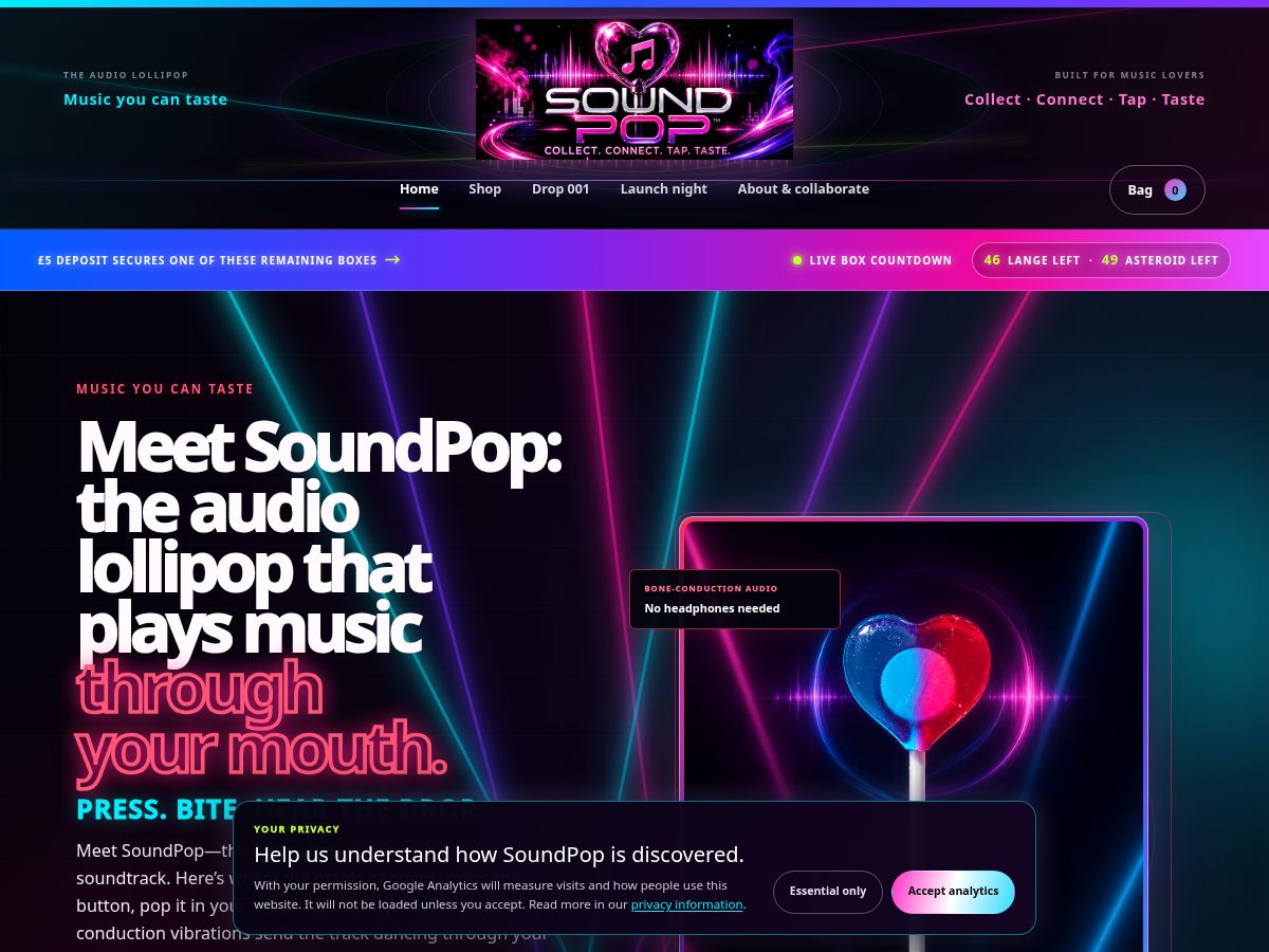 Landing-page snapshot of soundpopofficial.com