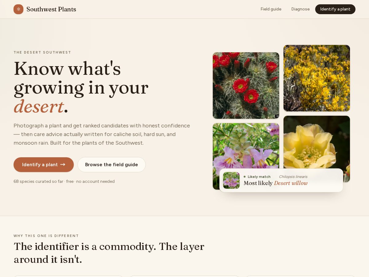 Landing-page snapshot of southwestplants.app