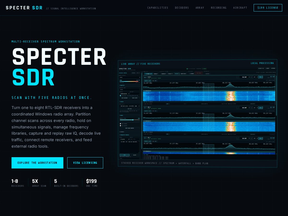 Landing-page snapshot of specter-sdr.com
