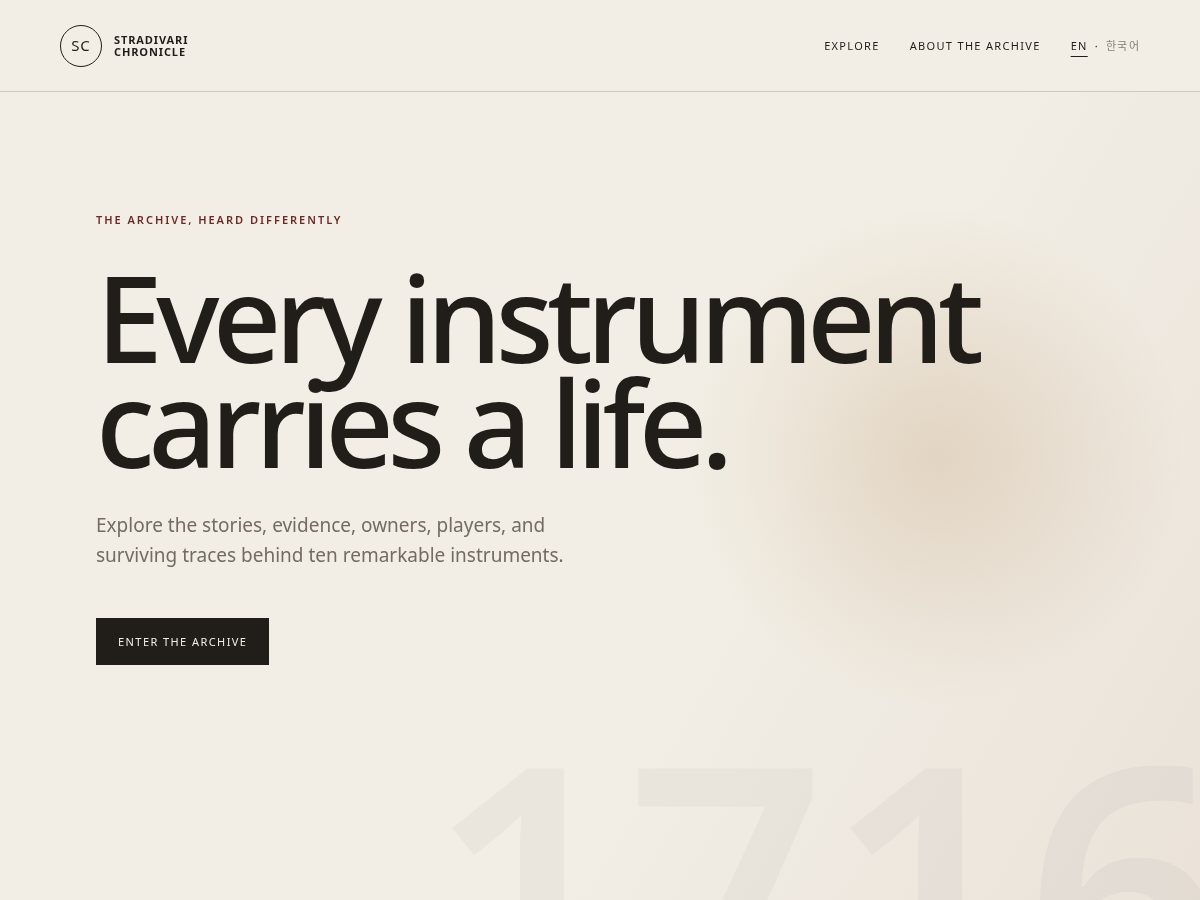 Landing-page snapshot of stradivarichronicle.com
