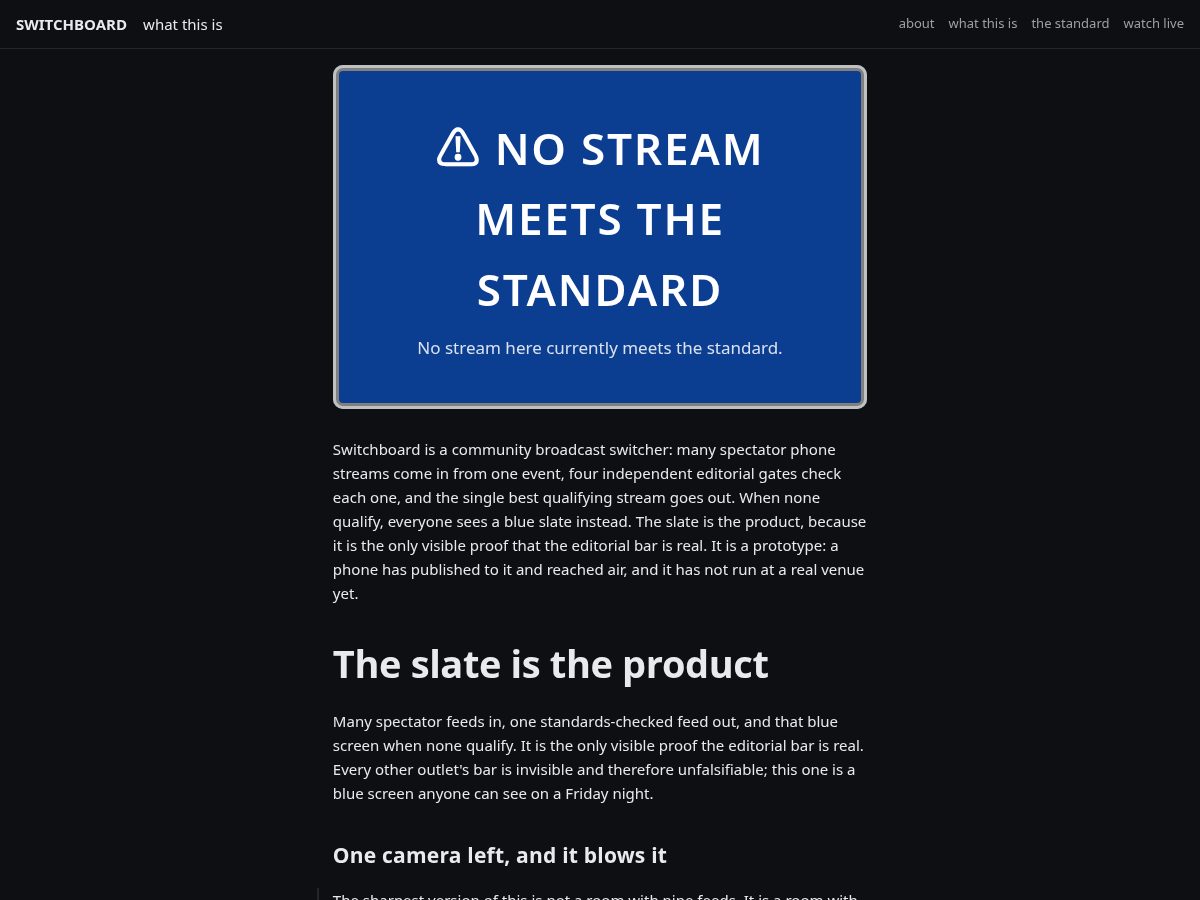 Landing-page snapshot of switchboard.cam