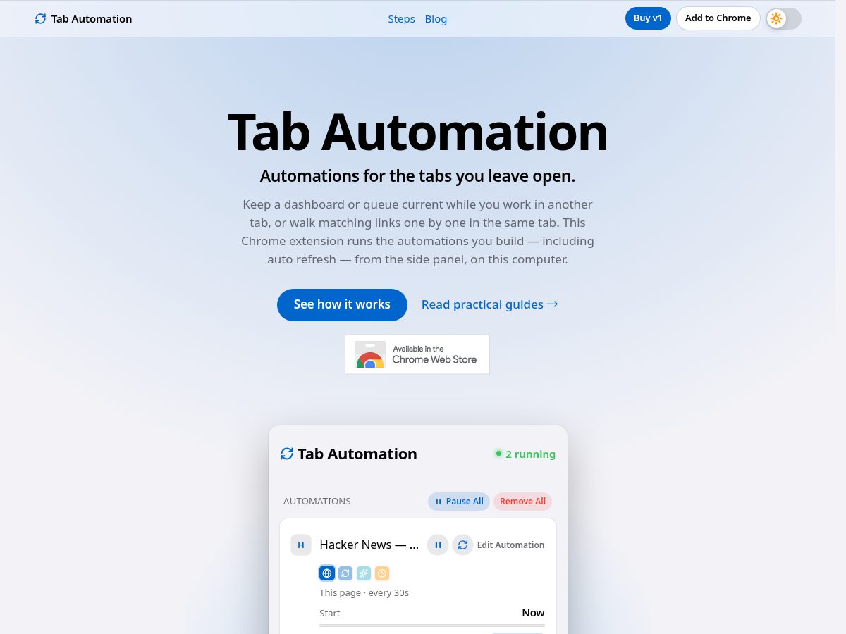 Landing-page snapshot of tabautomation.app