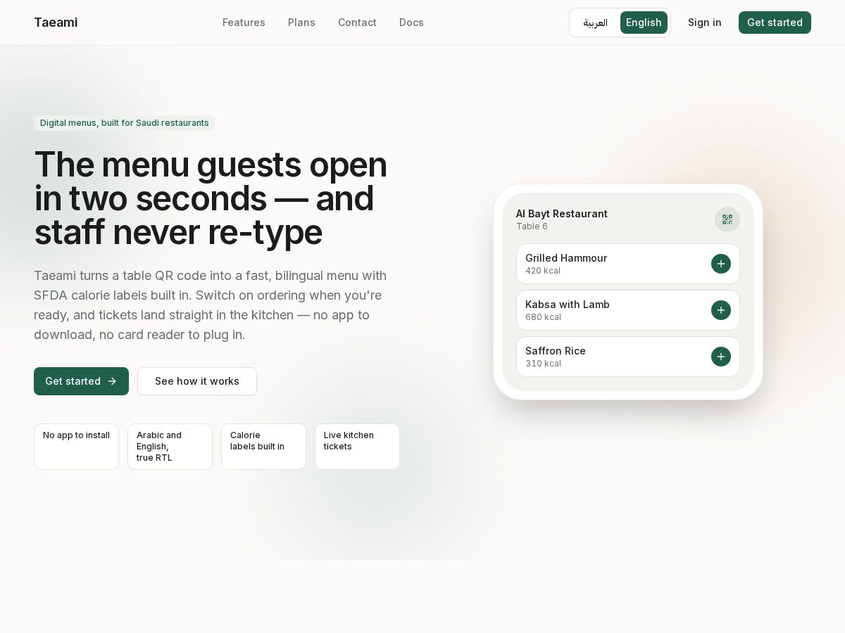 Landing-page snapshot of taeami.com