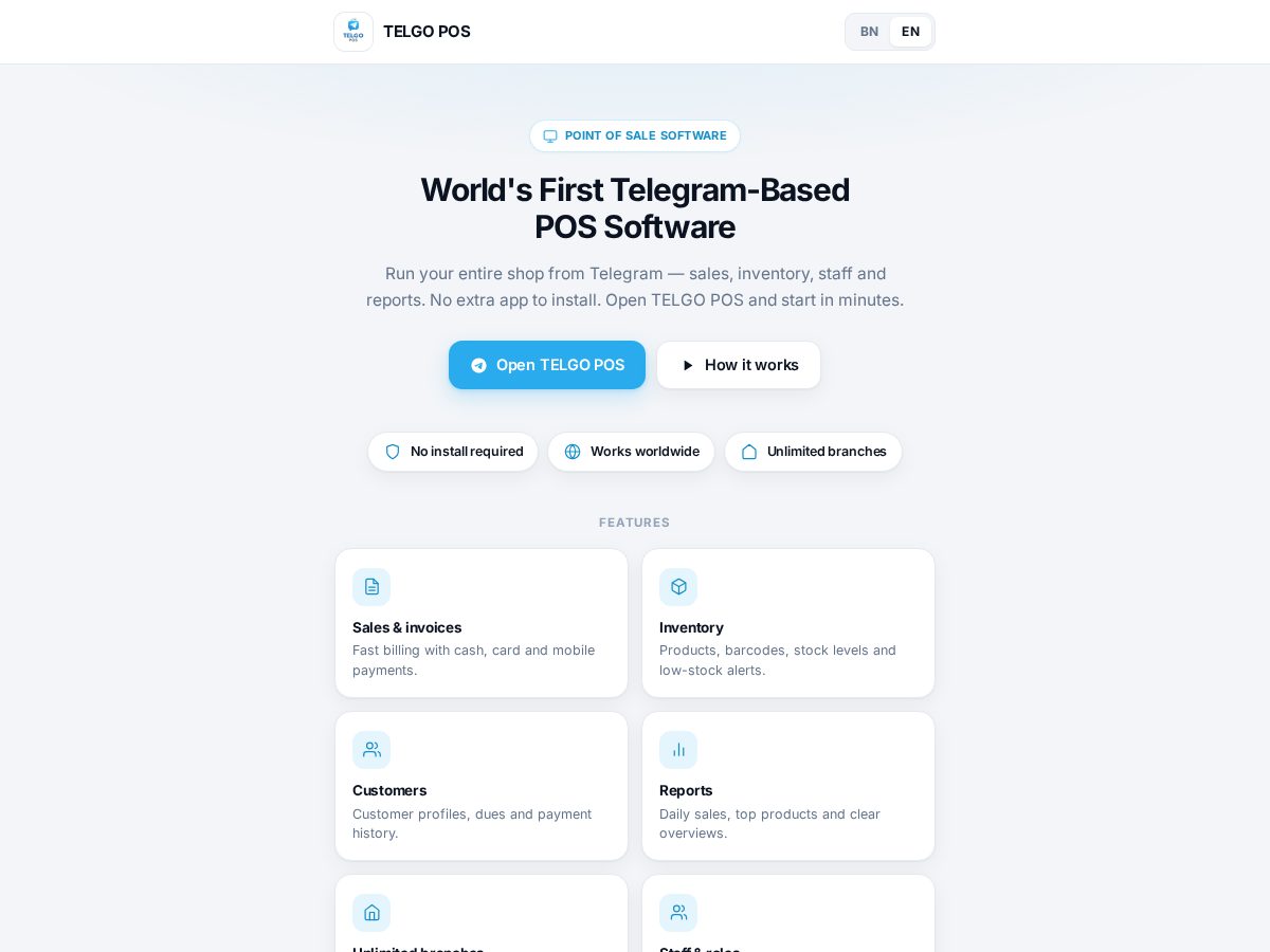 Landing-page snapshot of telgopos.com