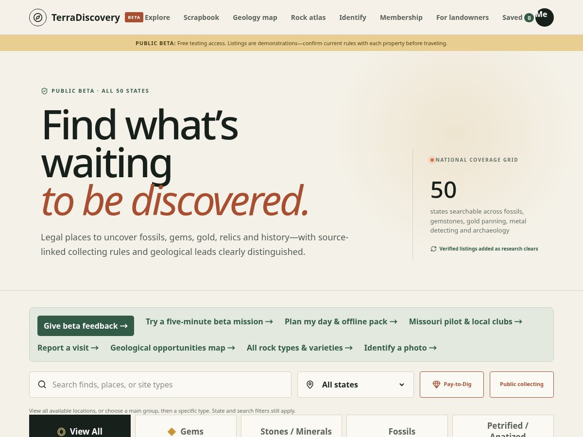 Landing-page snapshot of terradiscoveryapp.com