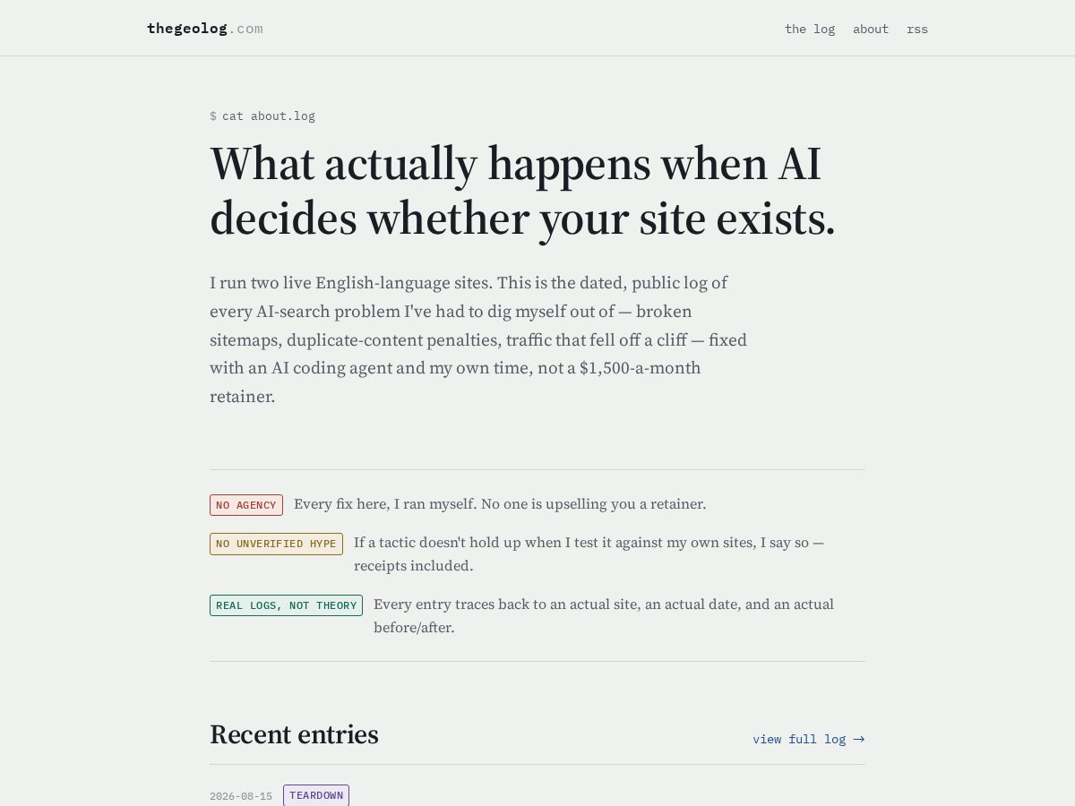 Landing-page snapshot of thegeolog.com