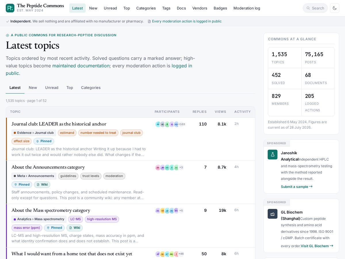 Landing-page snapshot of thepeptidecommons.net