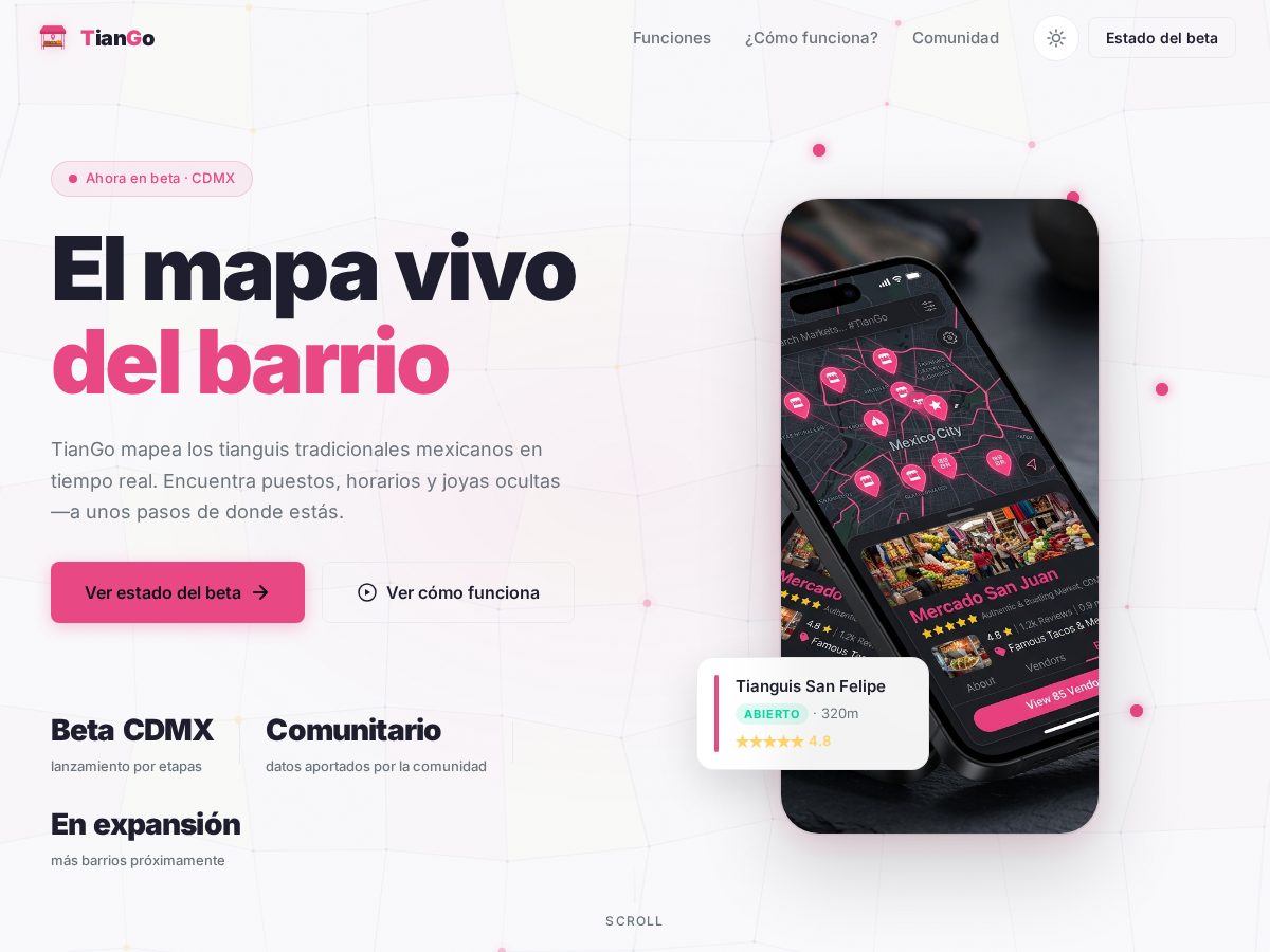 Landing-page snapshot of tiangomx.com