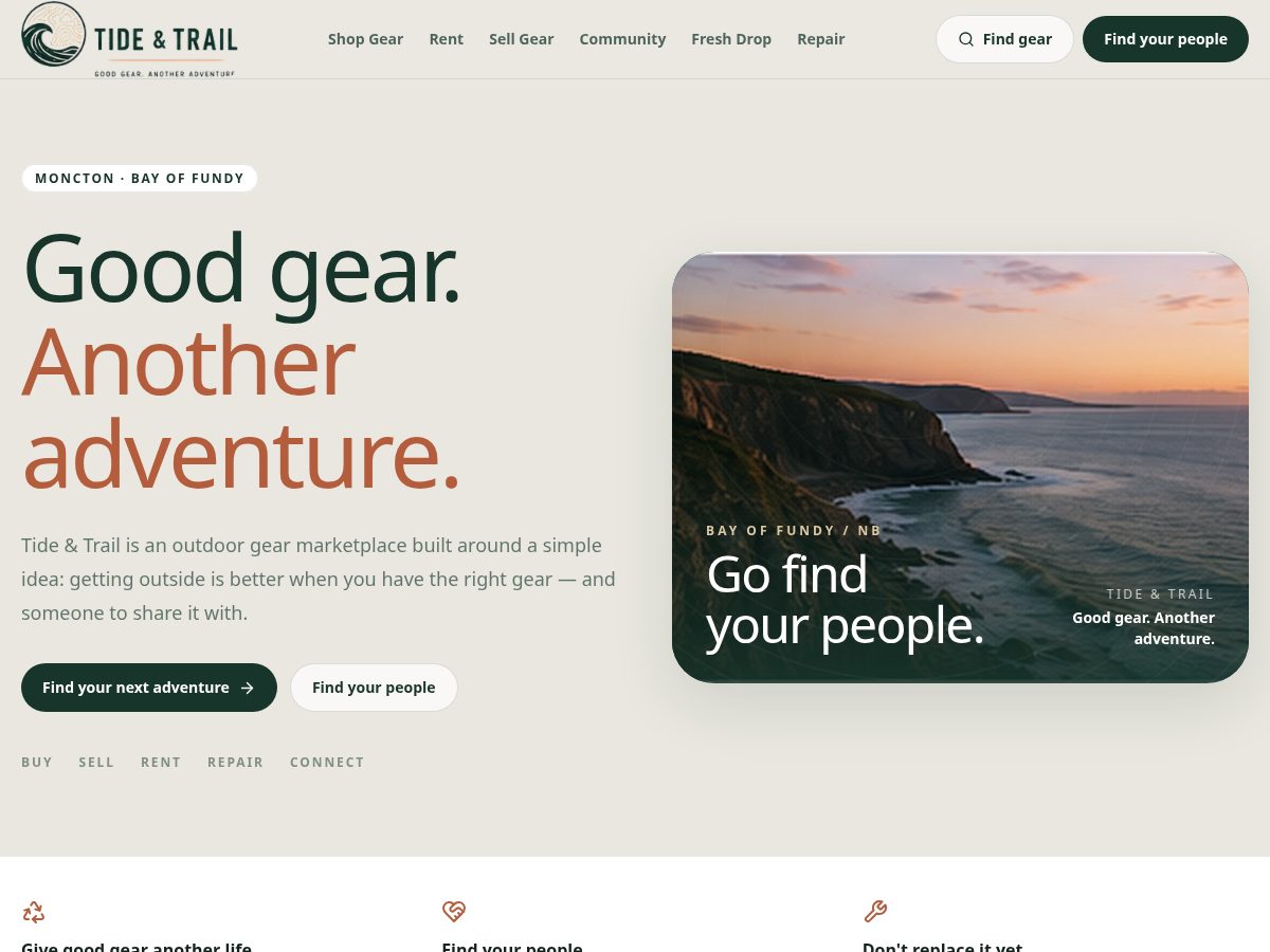 Landing-page snapshot of tide-and-trail.com