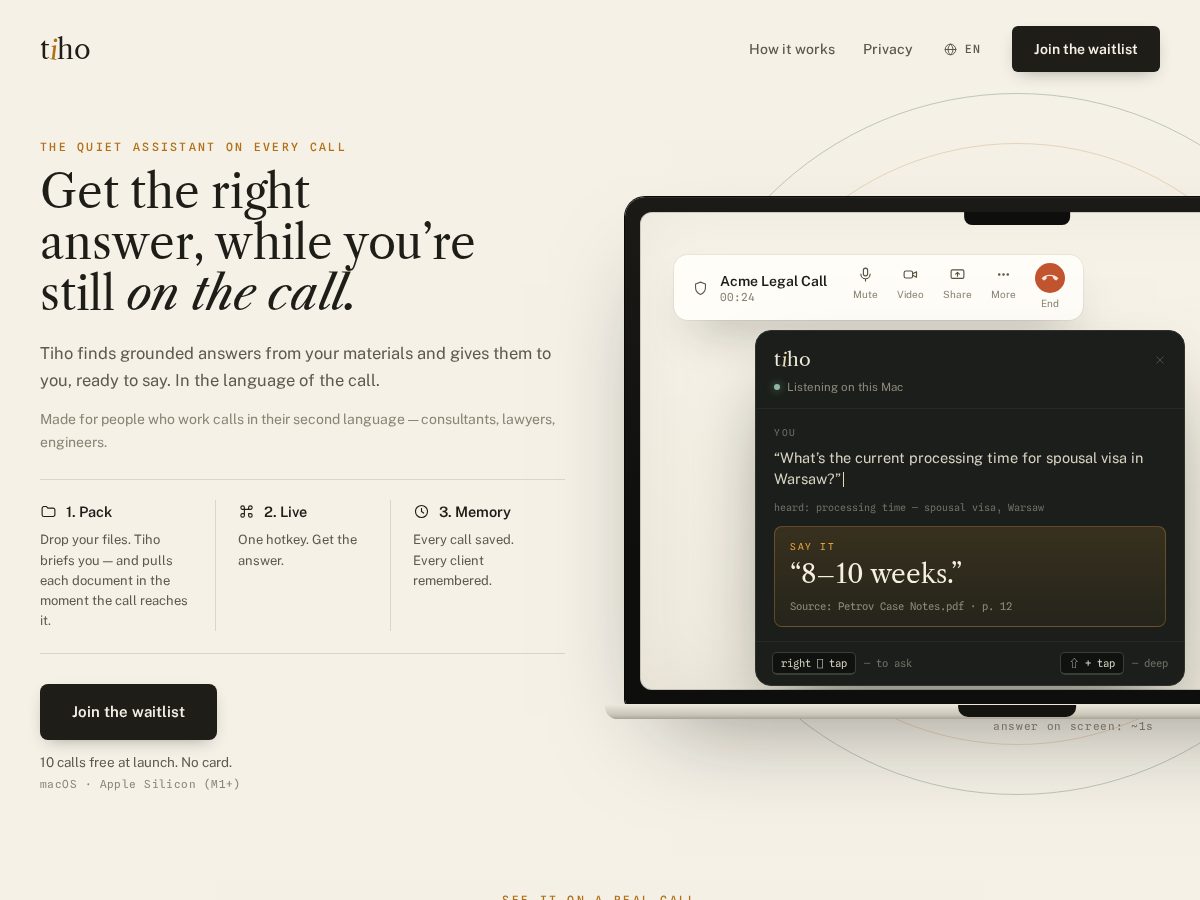 Landing-page snapshot of tiho.dev