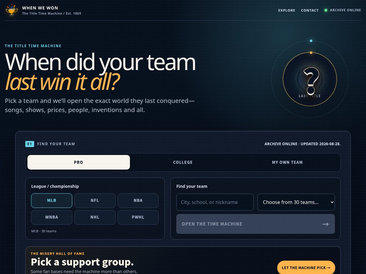 Landing-page snapshot of titletimemachine.com
