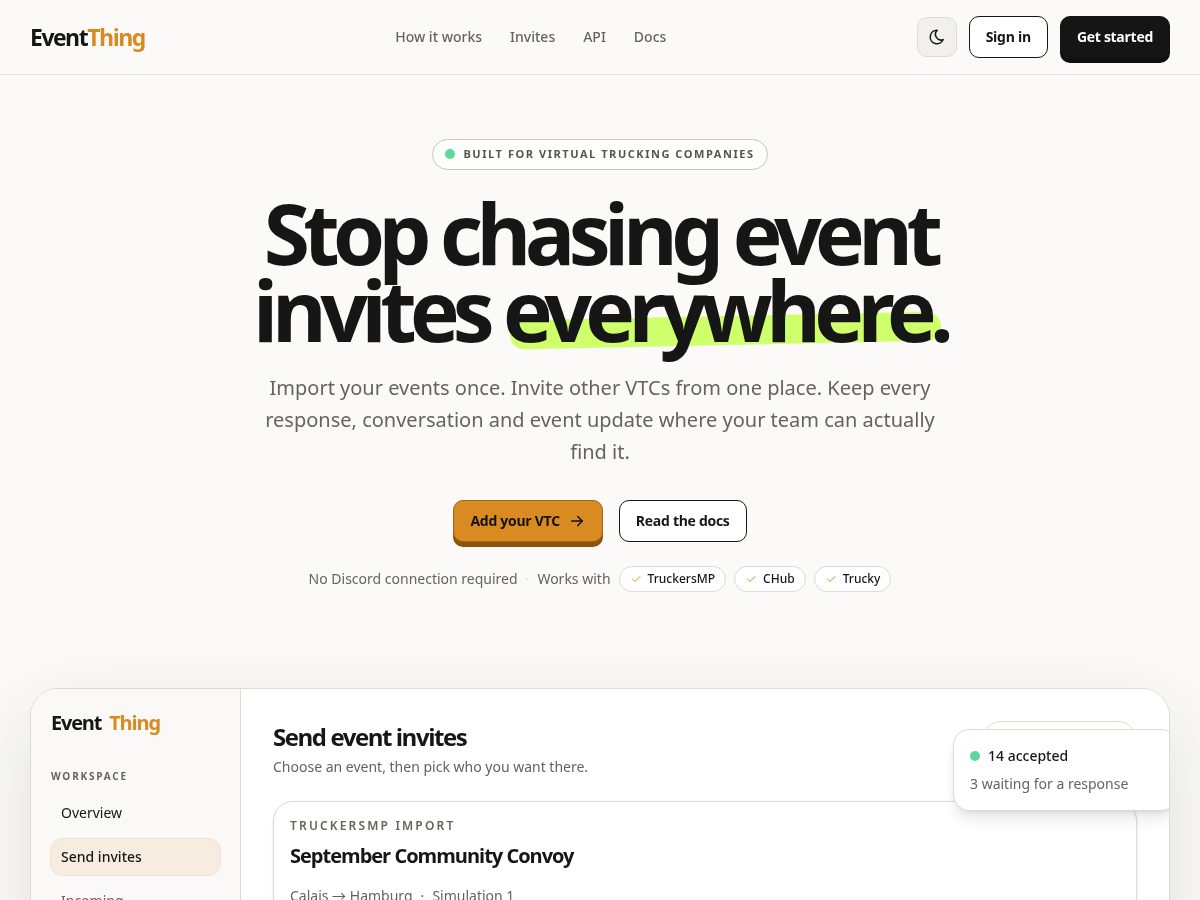 Landing-page snapshot of tmpeventthing.com
