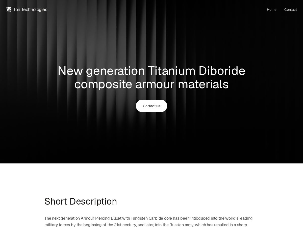 Landing-page snapshot of toritechnologies.com